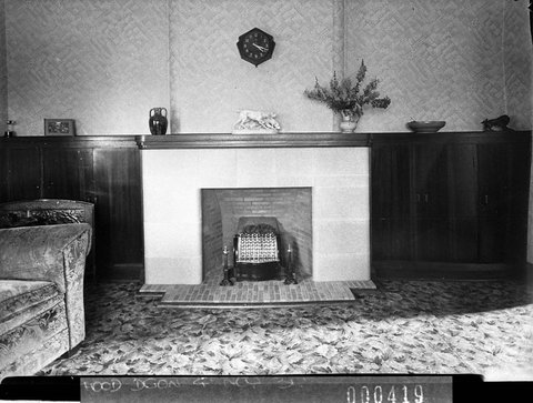 Fireplace in a lounge room taken for Building Publishing Co, 1925–57