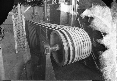 Flywheel belt at a Matraville factory, 1948