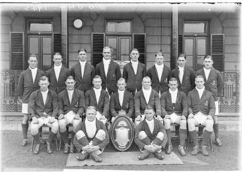 Football team at Victoria Barracks winners of United Naval Military Colleges and combined Greater Public Schools Football Challenge Shield, 1930s