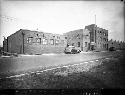 Front facade of Papyrus Pty Ltd warehouse taken for Building Publishing Co, 1944