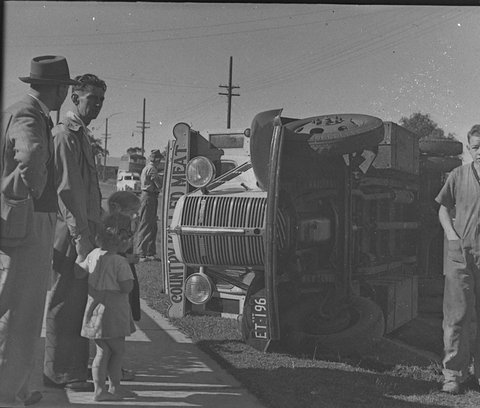 Golf Club Lakemba sic overturned van taken for Smiths Weekly, 1947