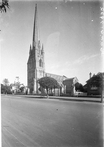 Gothic Revival church with very tall steeple with four minor spires Hunter Baillie Church Annandale, 1930s
