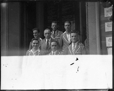 Group of sportsmen in blazers, 1930s