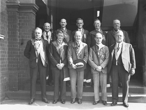 Group of ten officers of the Fellowship of Foresters Lodge, c. 1932