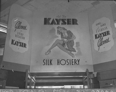 Kayser silk hosiery and gloves display taken for Mr Guille General Display Co, 1947