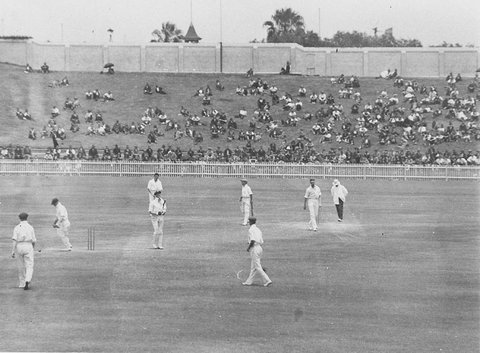 Keeper Bert Oldfield misses one from Blacker, 1930s