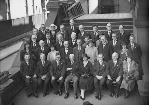Large group of people at rear of Town Hall Rechabites conference, 1934