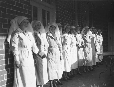 Line up of the sisters and nurses, 1934