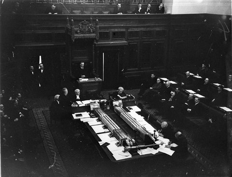 Lyons congratulates Bell Speaker of the House of Representatives first session of the Fourteenth Parliament, 1934