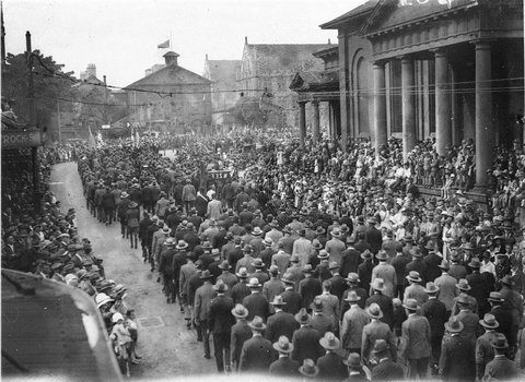 Marching into Queens Square, c. 1931