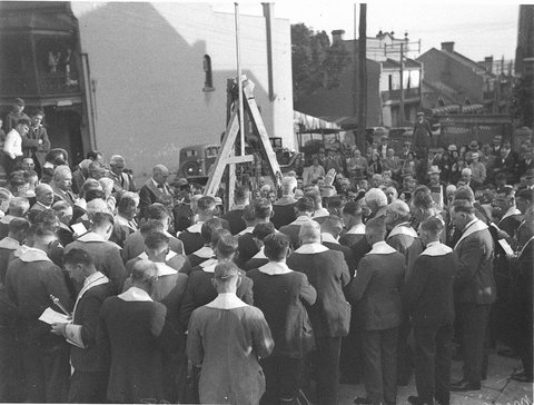 Masonic brethren at laying of foundation stone, c. 1934