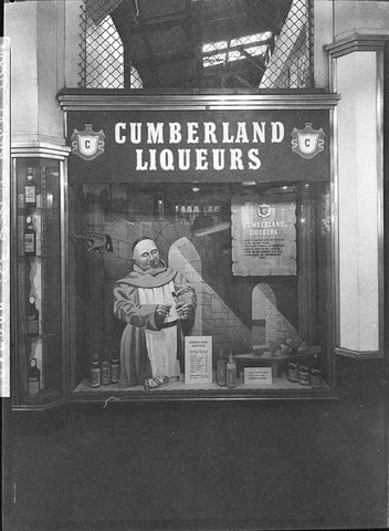 McWilliams Wines window display for Cumberland liqueurs, 1947