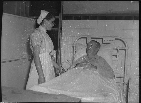 Mr D Watkins in hospital, 1954