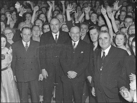 Mr Lang and Mr McKell at Waterloo Town Hall taken for The Century newspaper, 1939