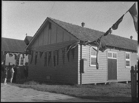 Opening of Church of England hall Carrington, 1953