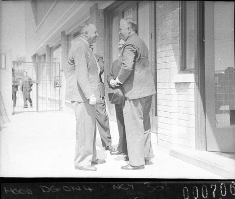 Opening of General Motors works at Pagewood Menzies chatting with officials of GM, 1940