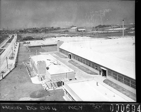 Opening of General Motors works at Pagewood View of GM Administrative block and assembly works from clocktower, 1940