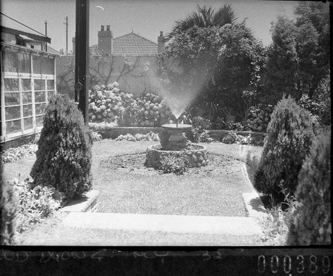 Part of side garden with fountain and hothouse Mr Reltons home Bronte Rd, 1945