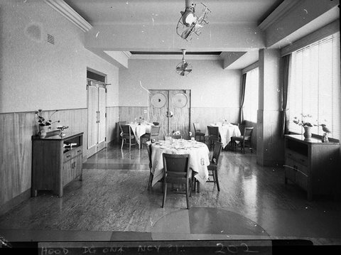 Part of the dining room the new Civic Hotel taken for Building Publishing Co, 1941