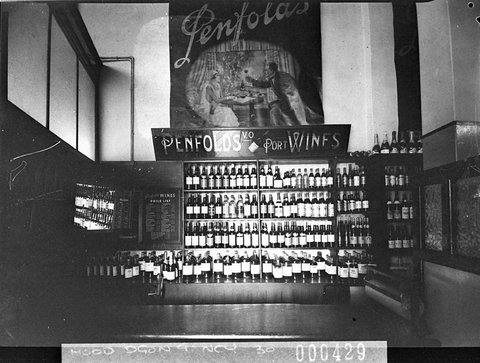 Penfolds Wines display in a wine bar, 1939