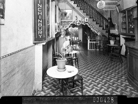 Penfolds Wines display in an old fashioned saloon, 1939