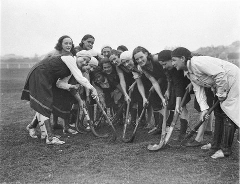 Players stage some action for the camera, 1930s