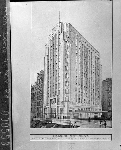 Preliminary architectural drawing of Mutual Life Citizens Building, 1937