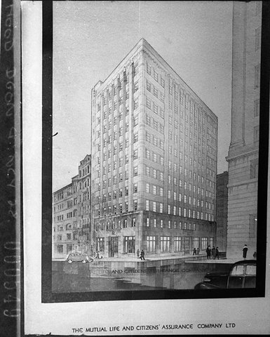Preliminary drawing of Mutual Life Citizens Building Sydney, 1937