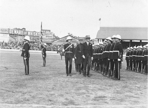 Prince Henry followed by Governor General Sir Isaac Isaacs inspects the Guard of Honour, 1934
