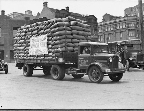 Record Sydney Transport Ltd truckload of peanuts taken for The Weston Co advertising Eta brand peanut butter, 1936