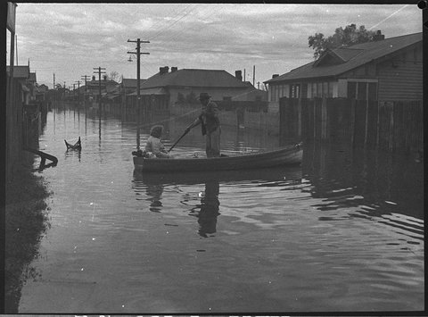 Rowing boat in Old Rose Street, 1952?