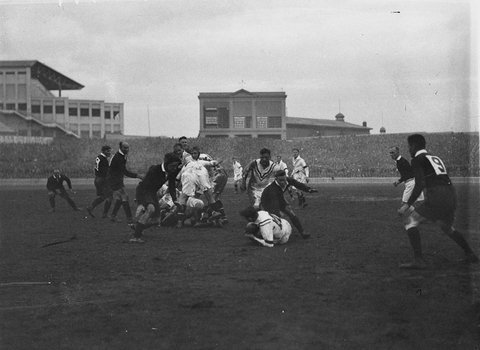 Rugby League in the mud at the Sportsground, 1930s
