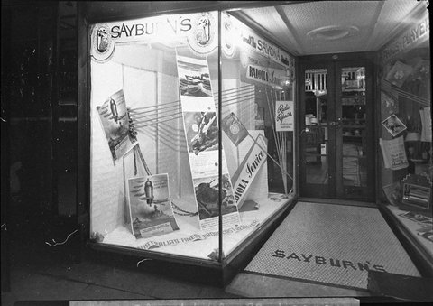 Sayburns Music Store window display, 1944