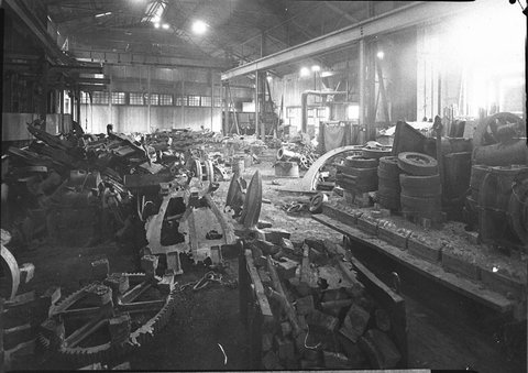 Shopfloor covered with forgings, 1945