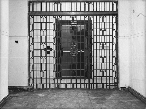 Sliding grille at the entrance to the Rural Banks vault Martin Place, 1936