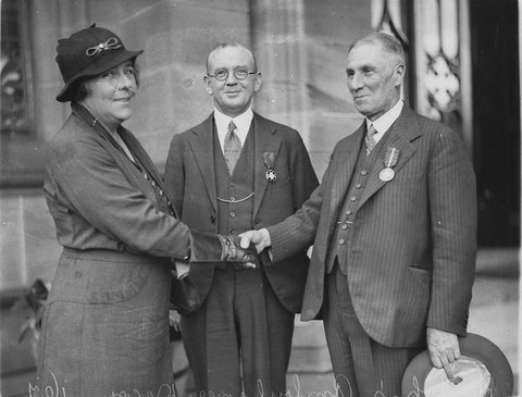 St Johns Ambulance Officials presented with medals, 1930s