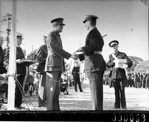 St Johns Ambulance parade The Governor Lord Wakehurst shakes hands with an ambulance officer, 1940