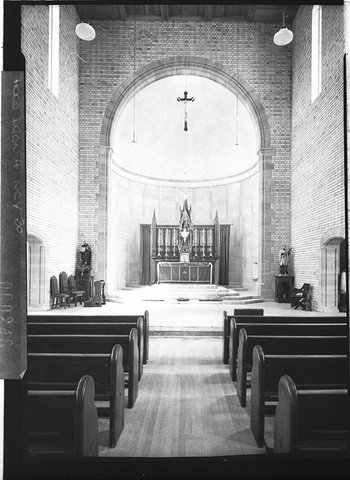 St Marys church North Sydney Interior pews looking towards the altar for Building Publishing Co, 1938