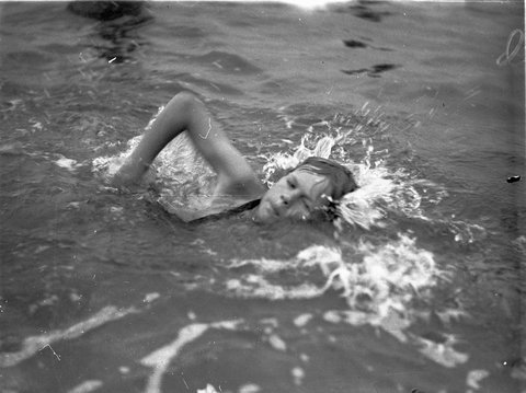 Stewart House child at learntoswim South Curl Curl, 1935