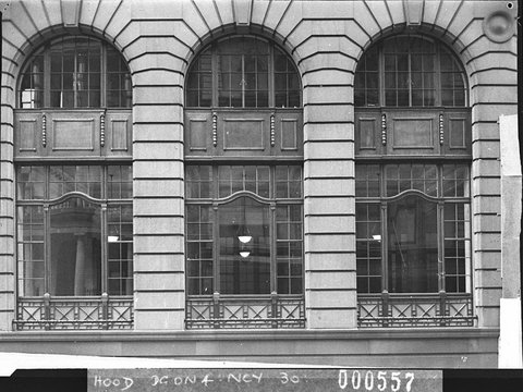 Streetfront treatment of arches and art metal Commercial Bank in Barrack Street taken for Building Publishing Co, 1939