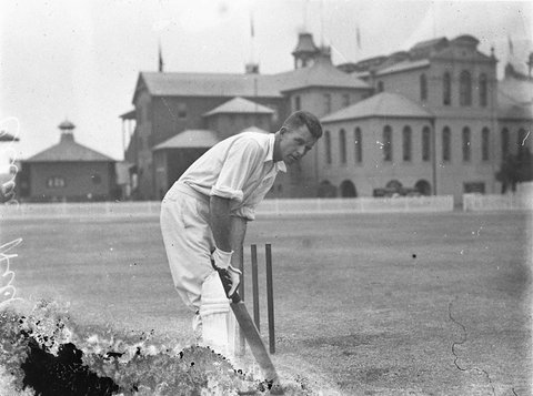 Study of unidentified left hand cricketer probably New South Wales player Clement John Clem Hill, 1930s