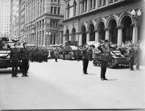 Tank Corps placing wreath on Cenotaph, 1937