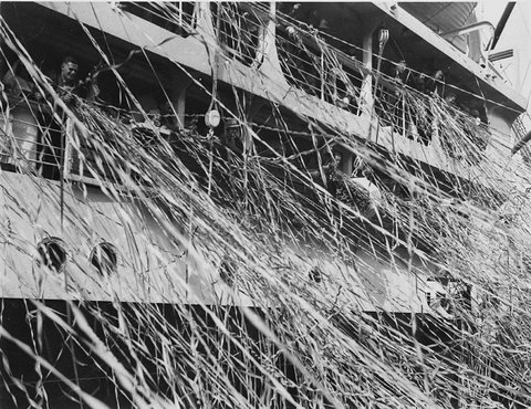 Team members say farewell behind a barrage of streamers and leave for Empire Games 1934