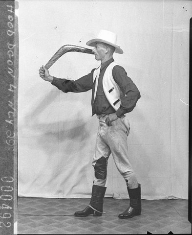 Tex Mortons Cowboy Roadshow A cowboy with a boomerang, 1938
