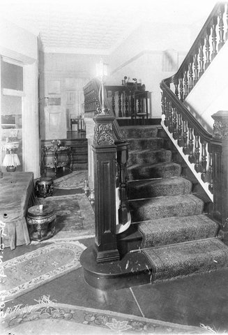The massive staircase leading up from the entrance hall Danmark home of WJ Smith between 19271936, 1927–36