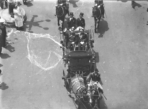 The Royal Phaeton with HRH and Aidedecamp Taken from a building looking down, c. 1934