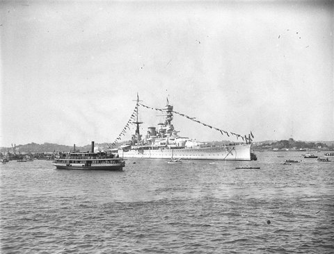 The royal Yacht HMS Renown at anchor, 1927