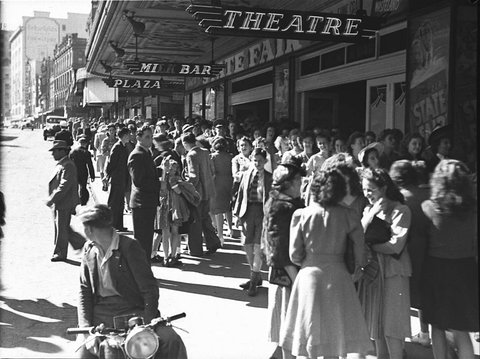 Theatre queue for Plaza Theatre taken for Fox Films, 1946