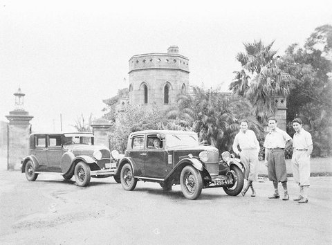 Three professional golfers with the Riley and Chrysler, 1930s