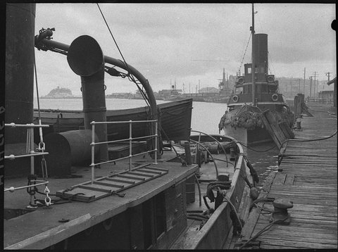 Tugs berthed at wharf, 1954